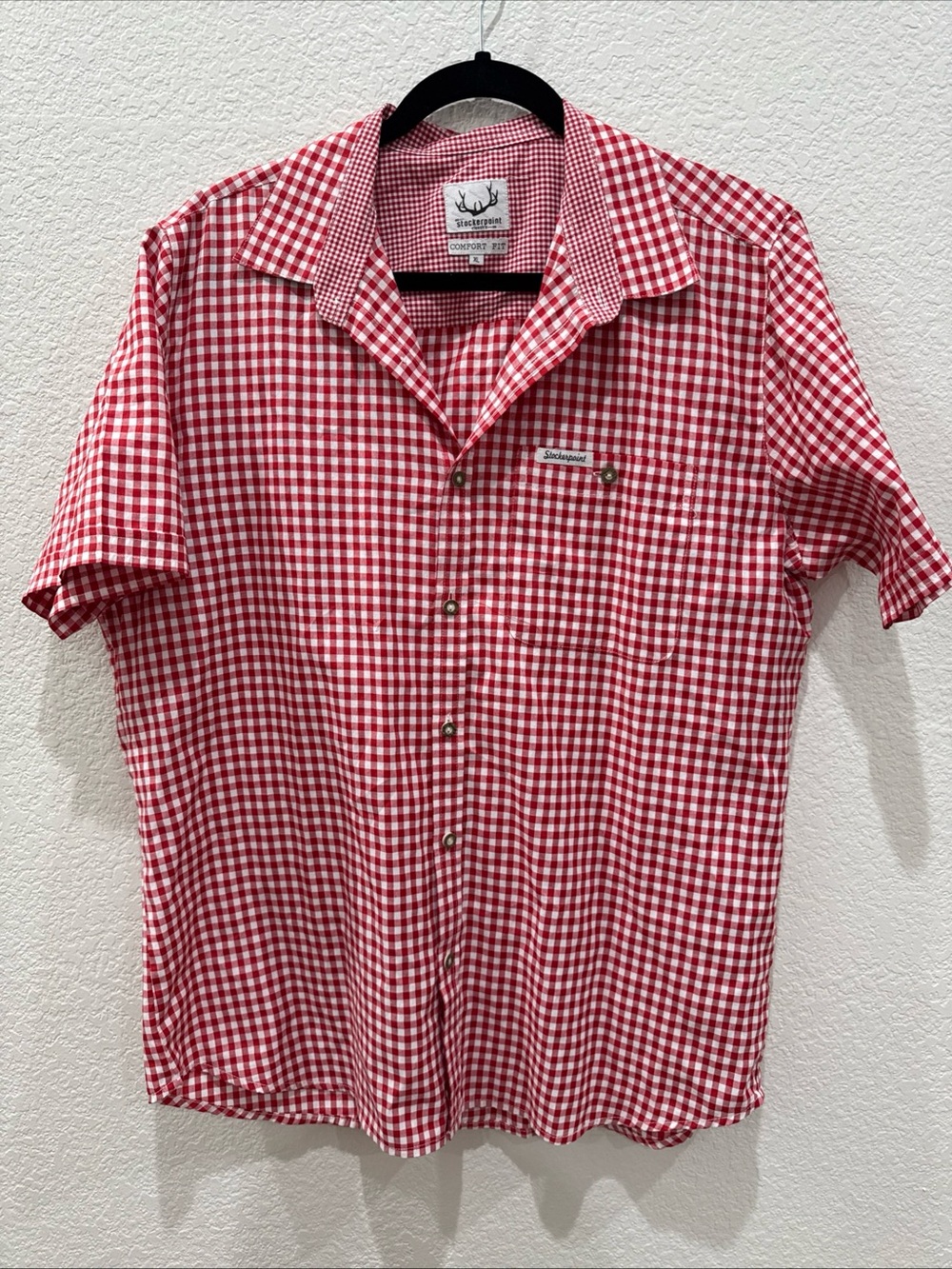 Stockerpoint Men’s XL Red White Gingham Plaid Button Front Shirt Oktoberfest
